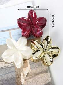 3 piezas Clips para el cabello de 8 cm de largo con flores de plástico de perlas falsas en blanco, dorado y rojo vino. Accesorios de moda versátiles y elegantes de unicolor, adecuados para uso diario, casual, de fiesta, playa, vacaciones, peinado, lavado de cara/cabello, maquillaje y ropa. Clips para el cabello de otoño, accesorios para el cabello de invierno y clips para el cabello de verano para la playa. - Multicolor - Ver 4