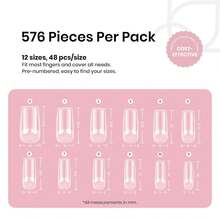 Beetles Nail Tips Medium Square 576Pcs 12 Sizes - Pre-Etched Soft Acrylic Nail Tips Half Matte False Nails Nail Art Full Cover Press Ons Nail Extensions Gift Set Home DIY Nail Salon - Bộ móng tay vuông cỡ trung bình 576 chiếc (móng tay khắc hình chữ X) - Xem 3