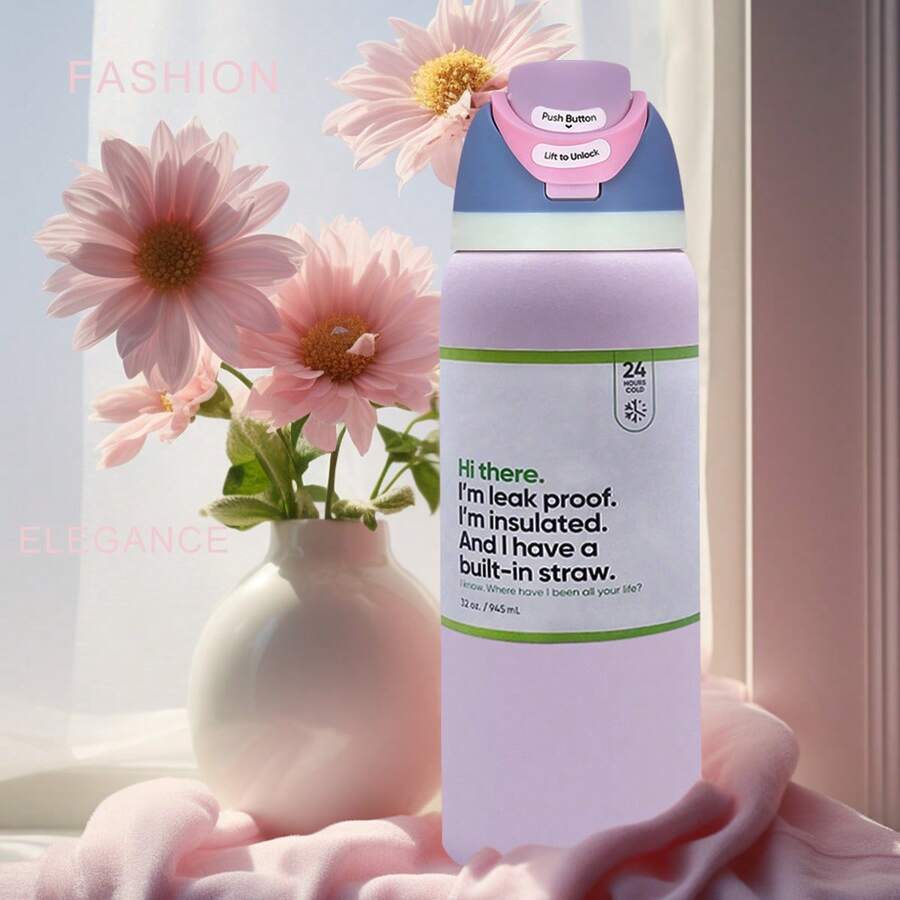 0wa Laa Pink Water Stainless Steel Bottle, 32 Oz, 945 Ml, Retains Heat For Over 24 H, Can Keep Both Hot And Cold Drinks Warm, Suitable For Brewing Coffee, Making Iced Beverages, With A Beautiful Appearance And Exquisite Craftsmanship, Suitable For Camping, Work, And Indoor Use. - 藕粉色 - 查看 1