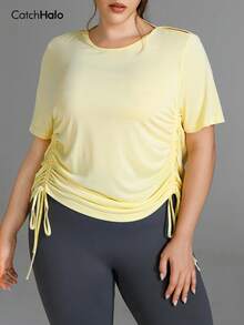 Áo thun ngắn tay cỡ lớn dành cho nữ, kiểu dáng thể thao năng động với dây rút bên hông. - Butter Yellow - Xem 2