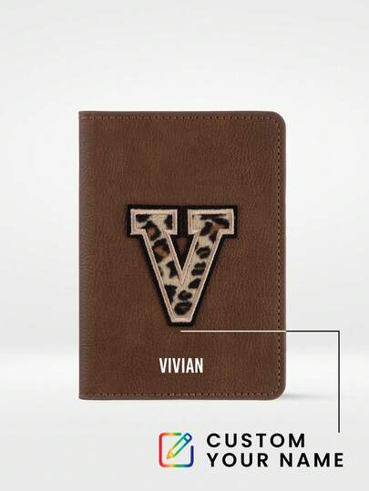 1pc Customized Leopard Print Letter Passport Cover, Personalized Travel Passport Holder, Customized Travel Wallet, Document & Card Case, Fashion Travel Gift For Men & Women