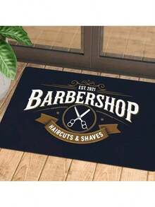 1pcs Vintage Barber Shop Welcome - Non-Slip Salon Door With Classic Barber Scissors Design In Navy Blue & Golden Accents - Heavy-Duty Washable Barbershop, Home Entrance, Living Room - EST. YEAR Decoration, Barbershop Accessories, Decorative Doormat - màu đen - Xem 2