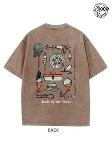 Huk Fishing "Tools Of The Trade" Vintage Washed Mens Clothes T-Shirt ,100% Cotton Retro Tackle Gear Graphic Tee For Anglers, Men's Summer Clothing, Justin Bieber1, Oversized Outdoor Fishing Casual Top, Is The Perfect Gift For Huk, Outdoor Fishing Enthusiasts - Coffee Brown - View 2