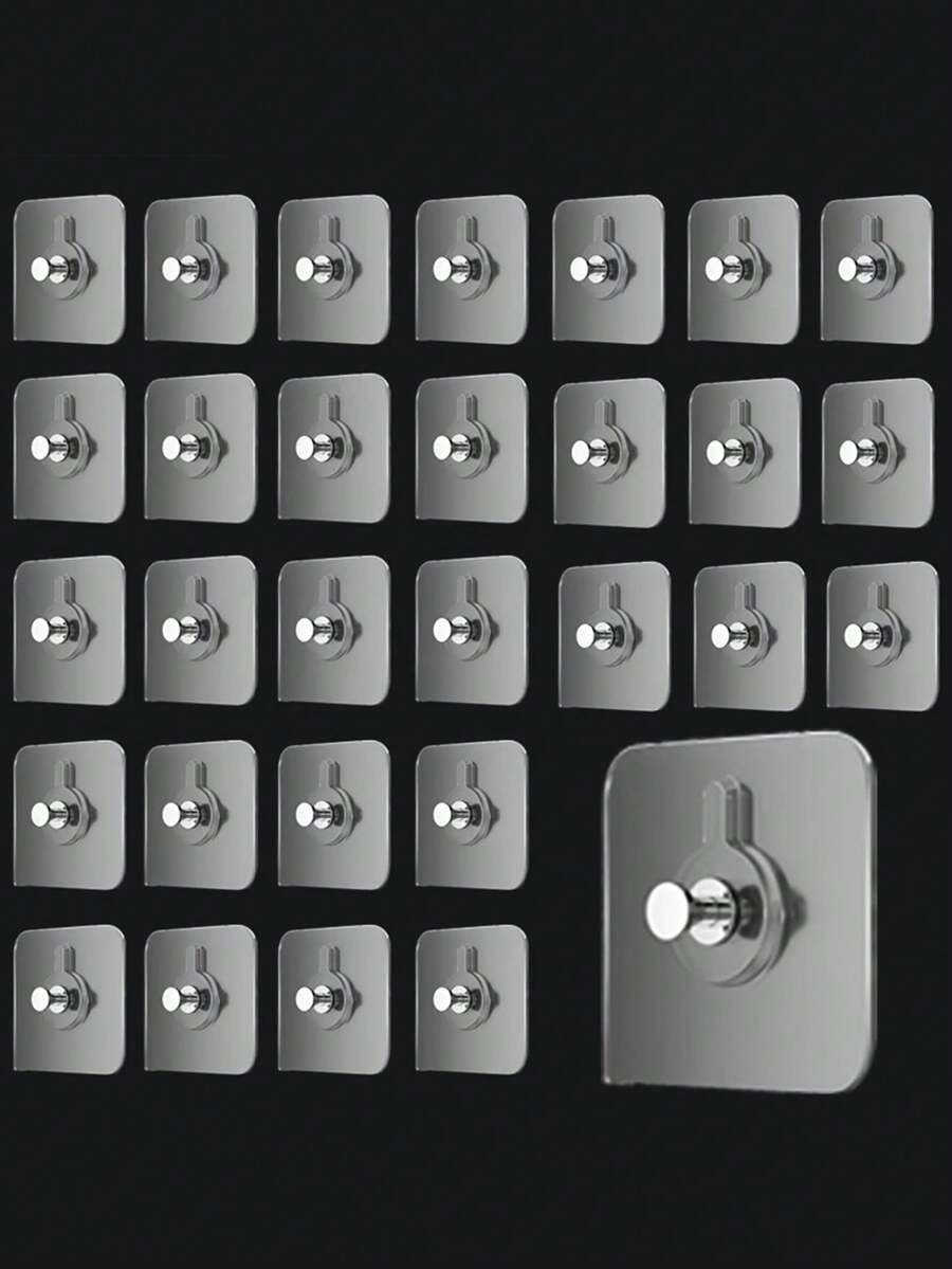30pcs No Drill Self-Adhesive Picture Frame Hooks - Invisible Frame Nails Suitable For Photos And Posters - Durable Sticky Hangers For Wall Decor - Clear - View 1