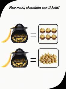 12个装毕业帽礼盒，黑金配色，饰有金色流苏，祝贺毕业生礼品包装盒，毕业派对用品，毕业典礼装饰，毕业庆典装饰，毕业甜点糖果盒，2026届毕业礼物 - 黑金學士帽 - 查看 8
