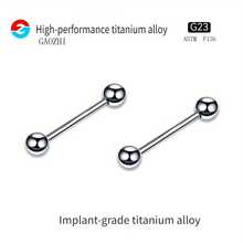 2件装G23钛合金F136材质内螺纹舌环、耳骨钉、耳环、乳环、身体穿刺饰品,男女皆宜日常佩戴 - 鈦本色 - 查看 42
