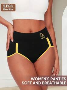 Paquete de 5 bragas de talle alto con contraste de color en triángulo para mujer de talla grande - Multicolor - Ver 4