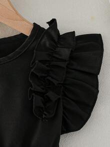 Girls' Ombre Purple Dress, Black Cap Sleeve With Ruffle Hem + Polyester Bow Tie, Birthday Party & Performance Dress - Multicolor - View 4