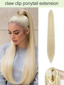 24 Inch Long Straight Hair Ponytail Clip-In Synthetic Fiber Natural Look Ponytail Extension, For Daily Use - Gold - View 10