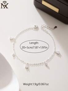 1pc Minimalist Niche Water Drop Cubic Zirconia Tassel Anklet, Suitable For Women's Daily Wear And Beach Activities - Silver - View 5