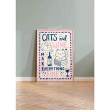 "1pc Cat And Wine Art Print: A Fun Kitchen Poster, A Gift For Cat Lovers" - A - View 5
