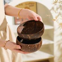 8pcs Set Natural Polished Coconut Shell Bowls With Wooden Spoons, Handmade Coconut Bowls, Salad/Smoothie Bowl Tableware Gift Set - Chocolate Brown - View 9