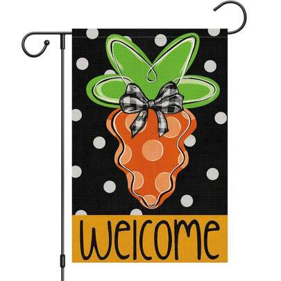 1pc, Made Of Polyester, Easter Garden Flag With Orange Polka Dots And Carrot Design, Perfect For Farmhouse Outdoor Decor, Especially During The Holiday Season. Note: Single-Sided Print, 100% Polyester Material