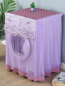 Capa protetora para máquina de lavar com borda de renda, design com abertura lateral, compatível com máquinas de lavar automáticas de 8 a 10 kg, organizador de armazenamento para eletrodomésticos, ideal para casamentos, festas, Dia das Mães, decoração de quarto, jardim, cozinha, verão, praia, itens essenciais para viagens, decoração de ambientes, formato de almofada, formatura. - Multicolorido - Ver 5