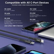 240W USB-C 轉 USB-C 快充線，5A PD USB Type-C 快充線，相容 16/15/15 Pro/15 Pro Max/Pro/Air，Pro/Mini/6，S23/S22，Z-Flip/Pixel (黑色)，17/16/16 Pro Max/15/15 Plus/15 Pro/15 Pro Max，手機，Type-C 鋁合金材質 - 太空黑 - 查看 9