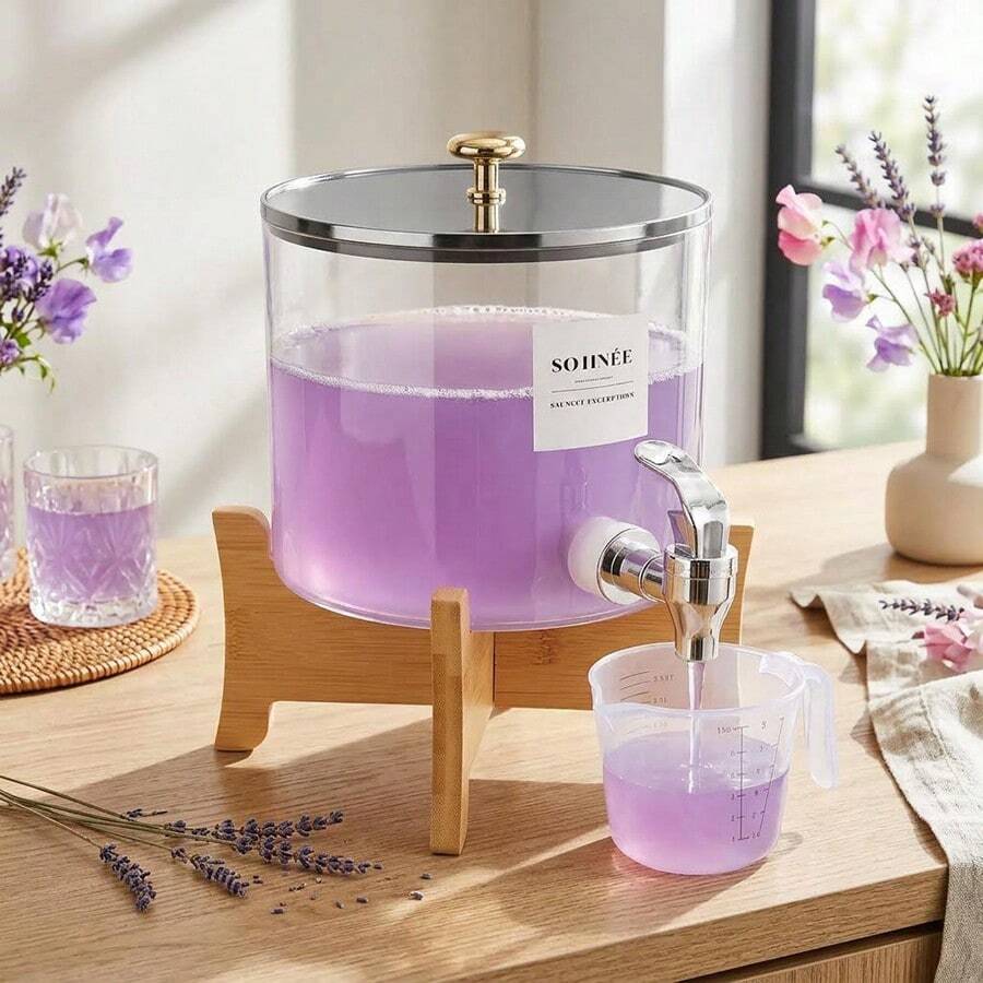 Dispensador de detergente para la ropa con estante, surtidores y tapa de plástico para organizar el cuarto de lavado para detergente líquido y suavizante de telas - transparente - Ver 1