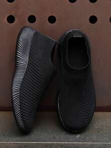 Men's Slip-On Breathable Lightweight Athletic Sneakers, Non-Slip & Durable Casual Shoes - Black - View 15