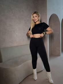 Legging Academia Canelada 3D Cintura Alta Compressão para Treino Corrida Fitness Musculação Crossfit Moda Feminina - Preto - Visão 2