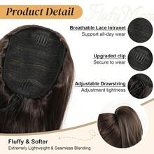 Extensión de Cola de Caballo Flufymooz, Extensión de Cabello con Cordón de 50 para Mujeres, Postizo de Cola de Caballo Sintético Suave y de Aspecto Natural - Negro Natural - Marrón chocolate oscuro - Ver 3