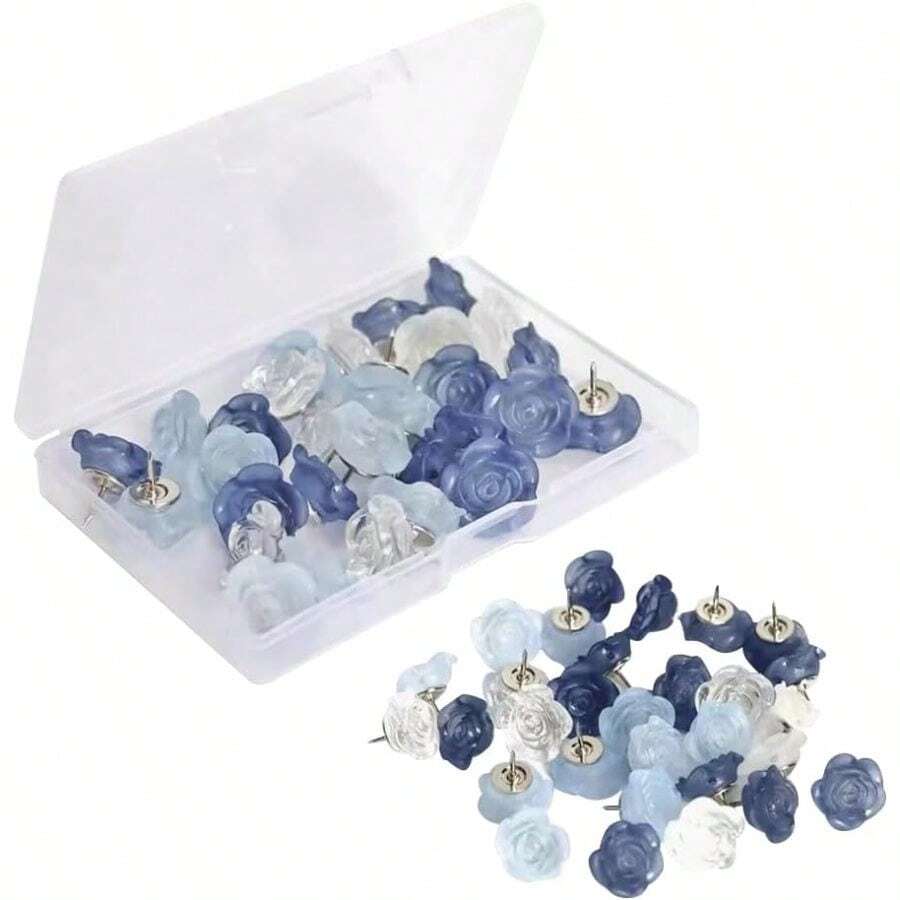 30 Pcs Flower Push Pins Floral Corkboard Thumb Tacks Cute Push Pins Decorative Picture Push Pins Pushpins Bulletin Board Push Tacks With Storage Office School Supplies - 預設 - 查看 1