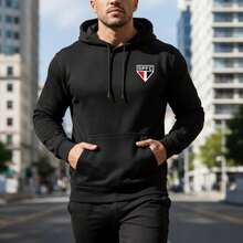 Men's São Paulo FC Sweatshirt, 100% Cotton, Kangaroo Style, Cotton Hoodie With Pocket. - 黑色 - 查看 3