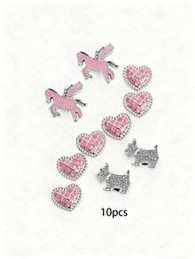 Bộ 10 chiếc hình trái tim ngựa con màu hồng nhạt dễ thương, trang trí tinh tế, phụ kiện thú cưng tự làm cho giày dép, phù hợp cho bé trai, bé gái, dịp lễ, hẹn hò, dép bít mũi, dép xăng đan, túi xách, phụ kiện quần áo. - Màu Hồng baby - Xem 1
