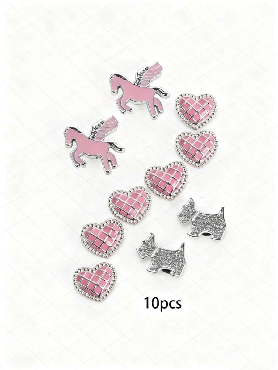 Bộ 10 chiếc hình trái tim ngựa con màu hồng nhạt dễ thương, trang trí tinh tế, phụ kiện thú cưng tự làm cho giày dép, phù hợp cho bé trai, bé gái, dịp lễ, hẹn hò, dép bít mũi, dép xăng đan, túi xách, phụ kiện quần áo. - Màu Hồng baby - Xem 1