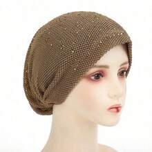 1 Pieza Gorro de pelo elástico de cobertura total y transpirable, diseño elegante con brillantes de rhinestone, eficaz encubridor de canas, para cuidado en salones y viajes, regalo del Día de San Valentín para mujeres - Negro - Ver 10
