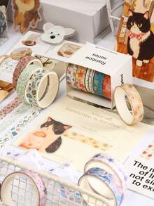 5 Rolls/Box Of Delicate Plant Floral Patterns Washi Tape, Sea Creatures And Planet Print Creative Design Handbook Decoration Tape, Especially Suitable For Decorating Scrapbooks And School Supplies, Surprise Gifts For Friends - Sets - View 8