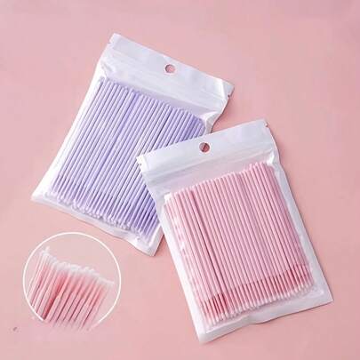 100/200/300支装睫毛嫁接超细棉签 | 2毫米棉头可调节化妆刷，适用于睫毛胶、清洁和修整