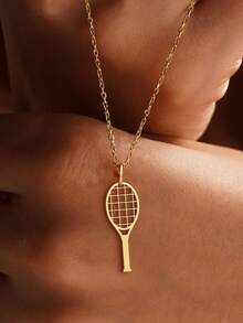 suteyi 18K Gold Plated Delicate Tennis Racket Necklace, Suitable For Tennis Lovers, Sports Jewelry, Daily Wear, Gift For Her - Multicolor - View 3