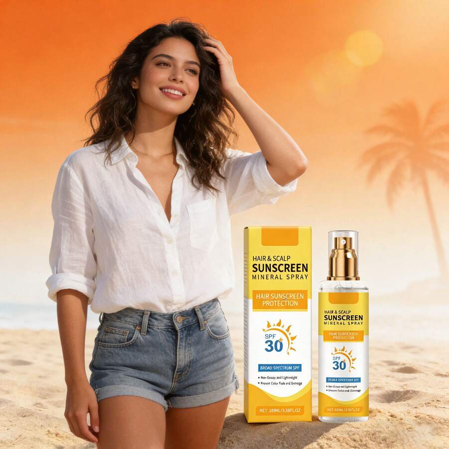 Spray Protector Solar para Cabello y Cuero Cabelludo SPF 30 | Fórmula Mineral, No Grasosa y Ligera | Protege contra el Desvanecimiento del Color y Daños Solares, Nutre el Cabello Seco | Ideal para Playa y Uso Diario | 100ML