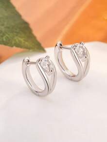 S925纯银镂空水滴形锆石双环耳环，精致优雅，低过敏性，附赠精美礼盒 - 彩色 - 查看 7