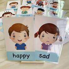 Una colección de 12 tarjetas de vocabulario en inglés emocional diseñadas para el entrenamiento interactivo de la memoria, con ilustraciones vibrantes. Perfecto para Navidad, Halloween y otras reuniones festivas - Multicolor - Ver 9