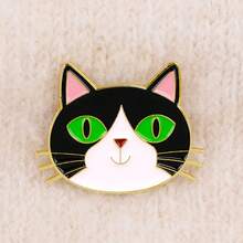惊艳的黑猫珐琅胸针 可爱动物语录胸针翻领别针徽章 背包服装配饰 时尚珠宝礼品 - 金色 - 查看 7