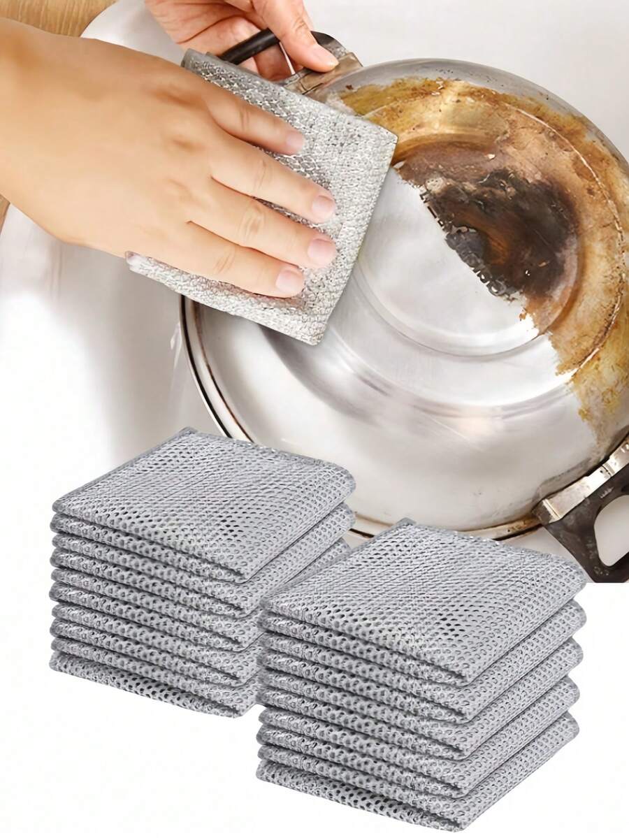 1-20pcs Ultra-Fine Steel Wool Scouring Pads - Double-Sided Kitchen Dish Washing Cloth, Multi-Functional Steel Dish Washing Cloth, Scratch-Resistant Steel Dish Washing Cloth, Double-Layer Steel Wool Dish Washing Cloth, Double-Sided Metal Steel Wool Scrubber, Kitchen Dish Washing Cloth