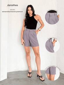 Women's Elegant Tailored Loose Fit Premium Shorts With Pockets, Marrant Fabric - 灰色 - 查看 3