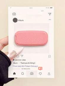 1 pieza Soporte deslizante de espejo de cuero y teléfono, de unicolor y textura de cuero, espejo portátil y soporte para teléfono adecuado para teléfonos y tabletas, regalo de primavera - Multicolor - Ver 7