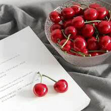 30/100/2500pcs Artificial Cherry Decor, Suitable For Home, Kitchen, Party, And Office Desk Decoration - Bright Red - View 7