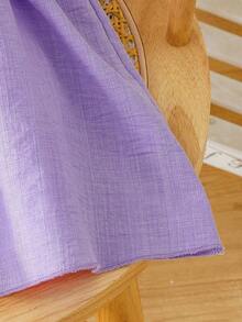 Lindo vestido morado con mangas abullonadas y pliegues para bebé niña (incluye diadema con lazo), cuello con ribete de encaje y estampado de plantas, vestido estilo princesa dulce y diadema, set de 2 piezas - Púrpura malva - Ver 8