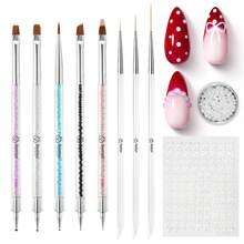 Beetles Gel Polish Nail Art Brushes Wood Alloy Handle, Dotting Pen Clean Up Liner French Nail Brush Set - 8支雙頭美甲筆 - 查看 1