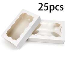 50/30/20/10/1pc Disposable Paper Cookie Boxes With Clear Window - Square Packaging Boxes For Macarons And Donuts, Suitable For Parties, Birthdays And Festive Gatherings - Sturdy And Food Containers For Candy, Chocolate, Pastries, Party Favors, Holiday Packaging And Decorative Packaging - White - View 7