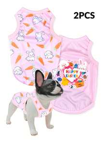 LUCKIE LABO 1pc Easter Colorful Rabbit & Carrot Print Vest, Suitable For Chihuahua Small Dogs, Flea Prevention, Shedding Reduction, Breathable Indoor/Outdoor Pet Apparel - MultiWarna - View 1