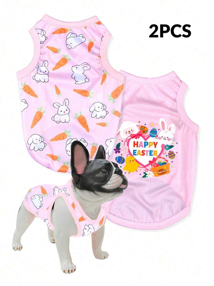 LUCKIE LABO 1pc Easter Colorful Rabbit & Carrot Print Vest, Suitable For Chihuahua Small Dogs, Flea Prevention, Shedding Reduction, Breathable Indoor/Outdoor Pet Apparel - MultiWarna - View 1