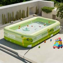 1pc Large Green Dinosaur Themed Inflatable Pool - Durable PVC Material, Foldable & Portable, Suitable For Family Water Fun And Backyard Parties | Dinosaur Themed Outdoor Activity Inflatable Pool - C - View 10
