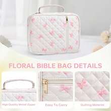 Bible Cover Case For Women Large Bible Cover With Durable Handle Quilted Bible Carrying Case For Girls Bible Study Supplies Accessories (Pink Bow, Pink Bow) - Xem 4