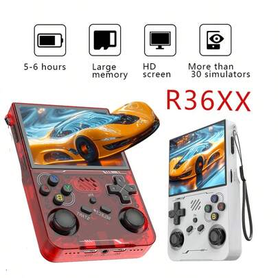 Official R36XX Retro Handheld Game Console Uses The Linux Operating System, Is Equipped With A 3000mAh Battery, 64GB/128GB Of Memory, Has 20,000 Classic Games Built-In, And Supports More Than 10 Emulator Games, Including A Two-Player Battle Mode.