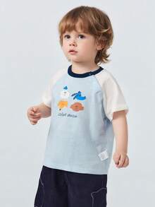 Áo thun trẻ em 100% cotton và linen pha, mềm mại, thoáng khí, nhẹ, thích hợp mặc mùa hè, mẫu mới năm 2026. - xanh và trắng - Xem 2