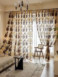 1 pièce Rideau transparent à découpe de feuille, rideau voile semi-transparent léger gris/blanc/kaki/rouge, convient pour le salon, la chambre à coucher, la décoration de la maison - Multicolore - Voir 5