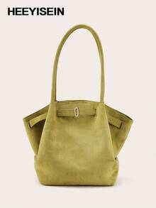 Bolsa feminina de camurça, estilo retrô, para usar no ombro, no trabalho, em viagens e no escritório. - Verde - Ver 7